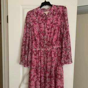 Michael Kors Belted Floral-Print Midi Dress